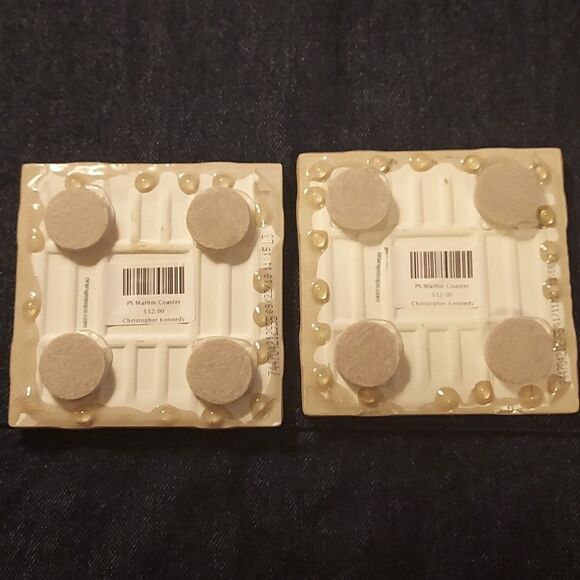 Ceramic Coasters martini Palm Springs set of 2 turquoise white drink coasters - Picture 4 of 6